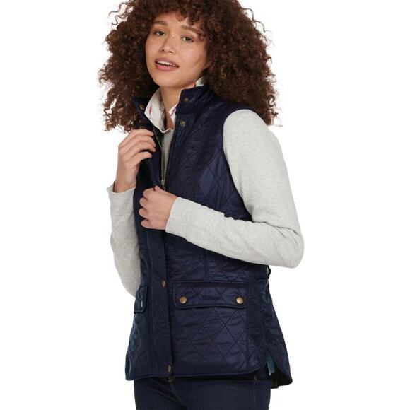 BARBOUR Women's Wray Gilet Vest US 10 Blue Diamond Quilted Zipper Snap NWT - Picture 1 of 11
